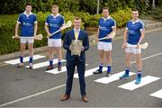 26 May 2015; Hurlers, from left, Seamus Harnedy, Cork, Philip Mahony, Wateford, David Collins, Galway, and Liam Rushe, Dublin, along with Joe Canning, Sponsorship and PR Executive, Liberty Insurance, today launched the Liberty Insurance GAA #DriveSafer campaign. Liberty Insurance, Official Safe Driving Partner of the GAA, is calling on fans to ensure they #DriveSafer when travelling to games this summer after research showed that 39% of GAA fans admitted to driving after less than five hours sleep and over 50% of GAA fans have had incidents while driving when fatigued. Liberty Insurance will be using GAA ambassadors to support the campaign throughout the Championship, with additional initiatives in Croke Park encouraging fans to get to and from matches safely. For #DriveSafer tips check out www.facebook.com/LibertyInsuranceIreland or follow @LibertyIRL. Croke Park, Dublin. Picture credit: Brendan Moran / SPORTSFILE
