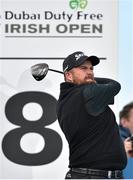 26 May 2015; Shane Lowry hits his tee shot on the 8th hole. Dubai Duty Free Irish Open Golf Championship 2015, Practice Day 2. Royal County Down Golf Club, Co. Down. Picture credit: Ramsey Cardy / SPORTSFILE
