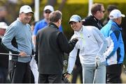 26 May 2015; Rory McIlroy, right, speaks with coach Michael Bannon, and caddie JP Fitzgerald, left,. Dubai Duty Free Irish Open Golf Championship 2015, Practice Day 2. Royal County Down Golf Club, Co. Down. Picture credit: Ramsey Cardy / SPORTSFILE