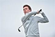 27 May 2015; Snooker player Ken Doherty hits his tee shot from the 1st hole. Dubai Duty Free Irish Open Golf Championship 2015, Pro-Am. Royal County Down Golf Club, Co. Down. Picture credit: Ramsey Cardy / SPORTSFILE