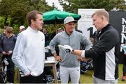 27 May 2015; Playing partners, from left, former jockey Tony McCoy, Rickie Fowler and comedian Patrick Kielty ahead of their round. Dubai Duty Free Irish Open Golf Championship 2015, Pro-Am. Royal County Down Golf Club, Co. Down. Picture credit: Ramsey Cardy / SPORTSFILE