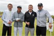 27 May 2015; Team Tourism NI, from left to right, Former jockey A.P McCoy, Rickie Fowler, comedian Patrick Kielty and golf writer Matt Ginella ahead of their round. Dubai Duty Free Irish Open Golf Championship 2015, Pro-Am. Royal County Down Golf Club, Co. Down. Picture credit: Ramsey Cardy / SPORTSFILE
