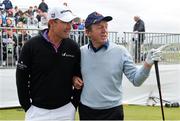 27 May 2015; Padraig Harrington, left, and Des Smyth ahead of their round. Dubai Duty Free Irish Open Golf Championship 2015, Pro-Am. Royal County Down Golf Club, Co. Down. Picture credit: Ramsey Cardy / SPORTSFILE