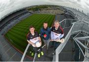 27 May 2015; Newstalk 106-108 FM’s Off the Ball team was in Croke Park today with Galway footballer Shane Walsh, Down footballer Marty Clarke and former Mayo football manager James Horan to officially launch their coverage of the 2015 GAA All-Ireland Senior Championships. James Horan, recently retired Kilkenny hurler Brian Hogan and Tipperary legend Eoin Kelly will be joining the Off the Ball panel for the 2015 season. This is the station’s fifth year covering the GAA, delivering the best commentary and analysis available on national radio. At the launch are Galway footballer Shane Walsh, left, Colm Parkinson, Off the Ball, and former Mayo manager James Horan, right. Picture credit: Stephen McCarthy / SPORTSFILE