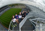 27 May 2015; Newstalk 106-108 FM’s Off the Ball team was in Croke Park today with Galway footballer Shane Walsh, Down footballer Marty Clarke and former Mayo football manager James Horan to officially launch their coverage of the 2015 GAA All-Ireland Senior Championships. James Horan, recently retired Kilkenny hurler Brian Hogan and Tipperary legend Eoin Kelly will be joining the Off the Ball panel for the 2015 season. This is the station’s fifth year covering the GAA, delivering the best commentary and analysis available on national radio. At the launch are Galway footballer Shane Walsh, Down footballer Marty Clarke and former Mayo manager James Horan with the Off the Ball team, from left, Dave McIntyre, Adrian Barry, Mick McCarthy, Colm Parkinson and Nathan Murphy. Picture credit: Stephen McCarthy / SPORTSFILE