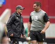 27 May 2015; Ireland head coach Joe Schmidt and Mike Ross share a laugh during the captain's run. Thomond Park, Limerick. Picture credit: Diarmuid Greene / SPORTSFILE