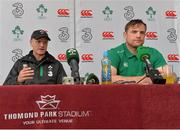 27 May 2015; Ireland head coach Joe Schmidt, left, and Jamie Heaslip during a press conference. Thomond Park, Limerick. Picture credit: Diarmuid Greene / SPORTSFILE