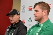 27 May 2015; Ireland head coach Joe Schmidt, left, and Jamie Heaslip during a press conference. Thomond Park, Limerick. Picture credit: Diarmuid Greene / SPORTSFILE