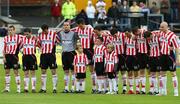 27 June 2008; The Derry City team stand for a minutes silence. eircom league Premier Division, Derry City v St Patrick's Athletic, Brandywell, Derry. Picture credit: Oliver McVeigh / SPORTSFILE