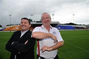 16 July 2008; Shelbourne manager Dermot Keely, right, and Dundalk manager John Gill after a Shelbourne and Dundalk joint press conference in advance of their match on Friday night. Tolka Park, Dublin. Picture credit: Brian Lawless / SPORTSFILE