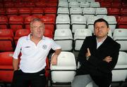 16 July 2008; Shelbourne manager Dermot Keely, left, with Dundalk manager John Gill after a Shelbourne and Dundalk joint press conference in advance of their match on Friday night. Tolka Park, Dublin. Picture credit: Brian Lawless / SPORTSFILE
