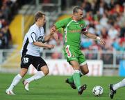 17 July 2008; Daniel Murray, Cork City, in action against Janne Mahlakaarto, FC Haka. UEFA Cup First Qualifying Round, 1st Leg, Cork City v FC Haka, Turners Cross, Cork. Picture credit: Stephen McCarthy / SPORTSFILE