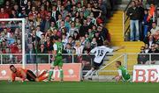 17 July 2008; Janne Mahlakaarto, FC Haka, turns to celebrate after scoring past Cork City goalkeeper Michael Devine, Patrick Sullivan, 23, and Neal Horgan, 2. UEFA Cup First Qualifying Round, 1st Leg, Cork City v FC Haka, Turners Cross, Cork. Picture credit: Stephen McCarthy / SPORTSFILE