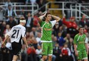 17 July 2008; David Mooney, Cork City, holds his head after a missed chance during the final minutes of the game. UEFA Cup First Qualifying Round, 1st Leg, Cork City v FC Haka, Turners Cross, Cork. Picture credit: Stephen McCarthy / SPORTSFILE