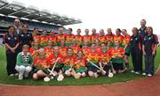 14 July 2008; The Carlow squad with mentors, Uachtaran Chumann Camogaiochta na nGael Liz Howard and Tom Byrne, Head of Communication, Coillte, during the Coillte Camogie - U14 Development Squads Blitz Day. Over 240 players from Antrim, Carlow, Cavan, Down, Louth, Roscommon, Waterford and Wexford had the once in a lifetime opportunity to play on the hallowed turf of Croke Park. Coillte Camogie - U14 Development Squads Blitz Day, Croke Park, Dublin. Picture credit: Stephen McCarthy / SPORTSFILE