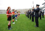 14 July 2008; Camogie players, including Emer Dynes, Down, conduct the Garda Band during the Coillte Camogie - U14 Development Squads Blitz Day. Over 240 players from Antrim, Carlow, Cavan, Down, Louth, Roscommon, Waterford and Wexford had the once in a lifetime opportunity to play on the hallowed turf of Croke Park. Coillte Camogie - U14 Development Squads Blitz Day, Croke Park, Dublin. Picture credit: Stephen McCarthy / SPORTSFILE         *** Local Caption *** 17 8