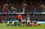 28 May 2015; A scrum during the game. International Rugby Friendly, Ireland v Barbarians. Thomond Park, Limerick. Picture credit: Diarmuid Greene / SPORTSFILE