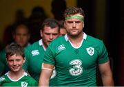 28 May 2015; Ireland captain Jamie Heaslip along with mascot Max Coveney, from Rathmines, Co. Dublin. International Rugby Friendly, Ireland v Barbarians. Thomond Park, Limerick. Picture credit: Diarmuid Greene / SPORTSFILE