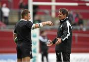28 May 2015; Barbarians head coach Robbie Deans in conversation with Jimmy Gopperth before the game. International Rugby Friendly, Ireland v Barbarians. Thomond Park, Limerick. Picture credit: Diarmuid Greene / SPORTSFILE