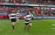28 May 2015; Ryu Koliniasi Holani, Konstantin Mikautadze, and Adam Jones, Barbarians, make their way out for the start of the game. International Rugby Friendly, Ireland v Barbarians. Thomond Park, Limerick. Picture credit: Diarmuid Greene / SPORTSFILE