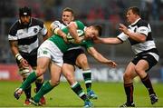 28 May 2015; Colm O'Shea, Ireland, is tackled by Jimmy Gopperth, and Deon Fourie, Barbarians. International Rugby Friendly, Ireland v Barbarians. Thomond Park, Limerick. Picture credit: Diarmuid Greene / SPORTSFILE