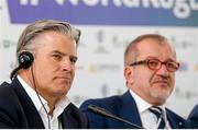 29 May 2015; Brett Gosper, left, Chief Executive Officer, World Rugby, and Roberto Maroni, President of Lombardia Region, during a press conference ahead of the World Rugby U20 Championship. Milano, Italy. Picture credit: Roberto Bregani / SPORTSFILE