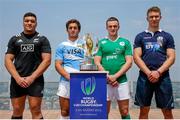 29 May 2015; The captains from Pool C of the tournament, including Ireland U20 captain Nick McCarthy, second from right, pose for a portrait after a press conference ahead of the World Rugby U20 Championship. Milano, Italy. Picture credit: Roberto Bregani / SPORTSFILE