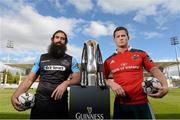 29 May 2015; Munster captain Denis Hurley, right, and Glasgow Warriors captain Josh Strauss with the Guinness PRO12 Trophy. Kingspan Stadium, Ravenhill Park, Belfast. Photo by Sportsfile