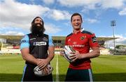 29 May 2015; Munster captain Denis Hurley, right, and Glasgow Warriors captain Josh Strauss ahead of their Guinness PRO12 Final. Kingspan Stadium, Ravenhill Park, Belfast. Photo by Sportsfile