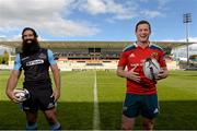 29 May 2015; Munster captain Denis Hurley, right, and Glasgow Warriors captain Josh Strauss ahead of their Guinness PRO12 Final. Kingspan Stadium, Ravenhill Park, Belfast. Photo by Sportsfile