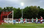 29 May 2015; St Patrick's Athletic's Jason McGuinness, far right, heads his side's second goal. Irish Daily Mail FAI Senior Cup, Second Round, St Patrick's Athletic v Shamrock Rovers. Richmond Park, Dublin. Picture credit: David Maher / SPORTSFILE