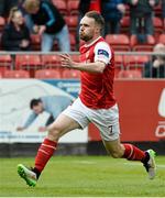 29 May 215; St Patrick's Athletic's Conan Byrne celebrates after scoring his side's first goal. Irish Daily Mail FAI Senior Cup, Second Round, St Patrick's Athletic v Shamrock Rovers. Richmond Park, Dublin. Picture credit: David Maher / SPORTSFILE