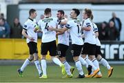 29 May 2015; Dundalk's Kurtis Byrne, third from right, is congratulated by team-mates after scoring his side's third goal. Irish Daily Mail FAI Senior Cup, Second Round, Dundalk v Shelbourne. Oriel Park, Dundalk, Co. Louth. Photo by Sportsfile