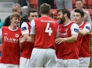 29 May 2015; St Patrick's Athletic's Jason McGuinness celebrates with team-mates after scoring his side's second goal. Irish Daily Mail FAI Senior Cup, Second Round, St Patrick's Athletic v Shamrock Rovers. Richmond Park, Dublin. Picture credit: David Maher / SPORTSFILE