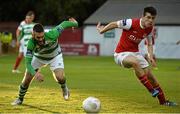 29 May 2015; Lee Desmond, St Patrick's Athletic, in action against Kieran Marty Waters, Shamrock Rovers. Irish Daily Mail FAI Senior Cup, Second Round, St Patrick's Athletic v Shamrock Rovers. Richmond Park, Dublin. Picture credit: David Maher / SPORTSFILE