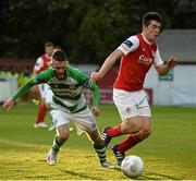 29 May 2015; Lee Desmond, St Patrick's Athletic, in action against Kieran Marty Waters, Shamrock Rovers. Irish Daily Mail FAI Senior Cup, Second Round, St Patrick's Athletic v Shamrock Rovers. Richmond Park, Dublin. Picture credit: David Maher / SPORTSFILE