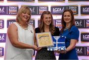29 May 2015; Aileen Wall, Waterford, centre, is presented with her TESCO Team of the League award for Division 3 by Marie Hickey, LGFA President, left, and Lynn Moynihan, Tesco Marketing Manager. TESCO Team of the League, Croke Park, Dublin. Picture credit: Piaras Ó Mídheach / SPORTSFILE