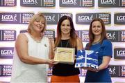 29 May 2015; Geraldine Conneally, Galway, centre, is presented with her TESCO Team of the League award for Division 1 by Marie Hickey, LGFA President, left, and Lynn Moynihan, Tesco Marketing Manager. TESCO Team of the League, Croke Park, Dublin. Picture credit: Piaras Ó Mídheach / SPORTSFILE