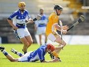19 July 2008; P.J. O'Connell, Antrim, in action against Michael McEvoy, Laois. GAA Hurling All-Ireland Senior Championship Relegation Play-off, Antrim v Laois, Pairc Tailteann, Navan, Co. Meath. Picture credit: Brian Lawless / SPORTSFILE