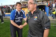 19 July 2008; Laois Manager Liam Kearns, left, shakes hands with Longford's Manager Luke Dempsey after the final whistle. GAA Football All-Ireland Senior Championship Qualifier, Round 1, Longford v Laois. Pearse Park, Longford. Picture credit: Ray Lohan / SPORTSFILE *** Local Caption ***