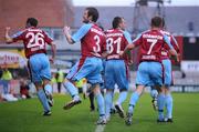 16 July 2008; Drogheda United players, from left, Ollie Cahill, Joe Kendrick, Graham Gartland, Fahrudin Kuduzovic, Shane Robinson and Shaun Maher celebrate Ollie Cahill's goal, LevadiaTalinn, in action against x, Drogheda United. UEFA Champions League, 1st Qualifying Rd, 1st leg, Drogheda United v Levadia, Dalymount Park, Dublin. Picture credit: Stephen McCarthy / SPORTSFILE