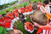 20 July 2008; Armagh manager Peter McDonnell speaks to his players after the match ended in a draw. GAA Football Ulster Senior Championship Final, Armagh v Fermanagh, St Tighearnach's Park, Clones, Co. Monaghan. Picture credit: Brian Lawless / SPORTSFILE
