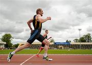 17 May 2015; Brian Boyce, Letterkeny AC, Co. Donegal, overtakes Conor Gaffney, Menapians AC, Co. Wexford, during the Mens 400m, Heat 3. 2015 GloHealth AAI Games. Morton Stadium, Santry. Picture credit: Sam Barnes / SPORTSFILE