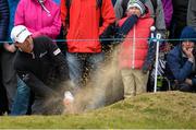 30 May 2015; Padraig Harrington, Ireland,  plays his third shot out of the bunker at the 3rd green. Dubai Duty Free Irish Open Golf Championship 2015, Day 3. Royal County Down Golf Club, Co. Down. Picture credit: Oliver McVeigh / SPORTSFILE