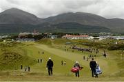 30 May 2015; Padraig Harrington, Ireland, and Luke Donald, England, make their way down on to the 9th fairway. Dubai Duty Free Irish Open Golf Championship 2015, Day 3. Royal County Down Golf Club, Co. Down. Picture credit: Oliver McVeigh / SPORTSFILE