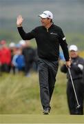 30 May 2015; Padraig Harrington, Ireland, reacts after his birdie putt on the 7th Green. Dubai Duty Free Irish Open Golf Championship 2015, Day 3. Royal County Down Golf Club, Co. Down. Picture credit: Oliver McVeigh / SPORTSFILE