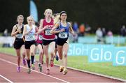 30 May 2015; Hope Saunders (right), Mount Temple CS, Dublin, in action during the Girls 3000 metre senior competition. GloHealth Irish Schools' Track and Field Championships. Tullamore, Co. Offaly. Picture credit: Seb Daly / SPORTSFILE