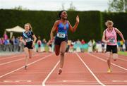 30 May 2015; Patience Zumbogula, St Vincents Dundalk, Co. Louth, in action during the Girls 100 metre minor competition. GloHealth Irish Schools' Track and Field Championships. Tullamore, Co. Offaly. Picture credit: Seb Daly / SPORTSFILE