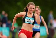 30 May 2015; Phoebe Murphy, Loreto Clonmel, Co. Tipperary, in action during the Girls 200 metre senior competition. GloHealth Irish Schools' Track and Field Championships. Tullamore, Co. Offaly. Picture credit: Seb Daly / SPORTSFILE