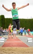 30 May 2015; Dylan O'Sullivan, Bandon Grammar School, Co. Cork, in action during the Boys Triple Jump junior competition. GloHealth Irish Schools' Track and Field Championships. Tullamore, Co. Offaly. Picture credit: Seb Daly / SPORTSFILE